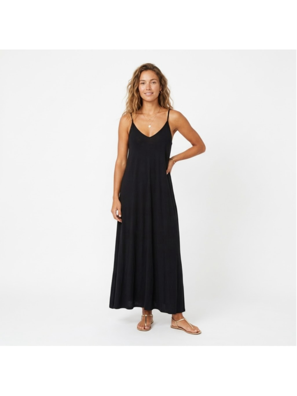 Skivys Femme Black Modal Maxi Dress Built In Bra Pockets Goddess Gown - Medium